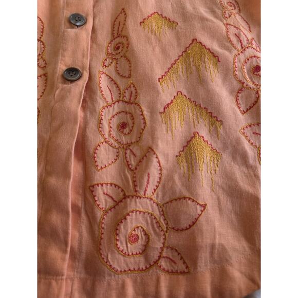 J. Jill Women's Medium 100% Linen Embroidered Tunic Top Peach 3 Quarter Sleeve - Picture 5 of 16